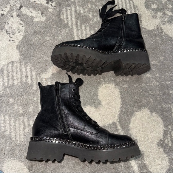 Vince Camuto Women's Mindinta Black Chain Trim Lug Bottom Combat Boot - Picture 6 of 8